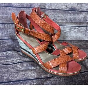 Sperry Harbordale Womens Orange Braided Leather Espadrille Wedge Sandals 11M